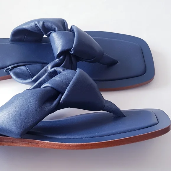 ANTHROPOLOGIE MAEVE Blue Leather Knotted Thong Sandals - Picture 6 of 11